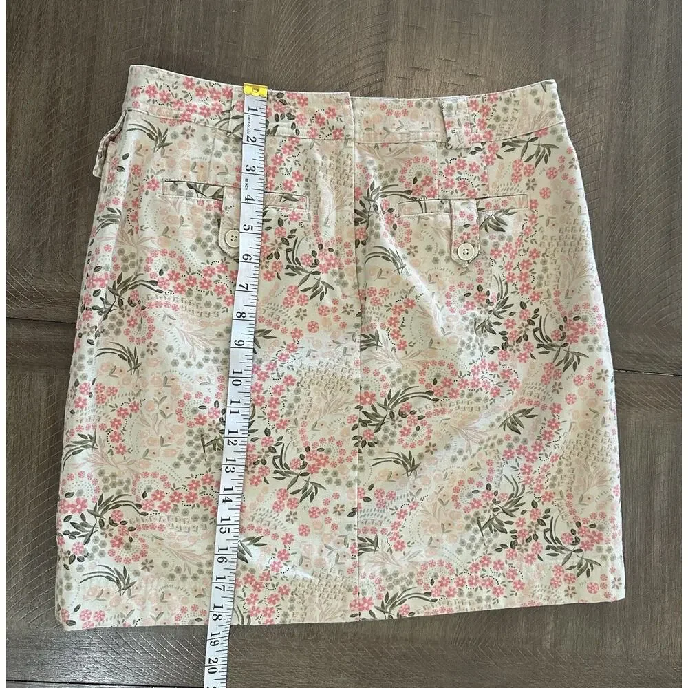 Ann Taylor LOFT Beige Pink Floral 100% Cotton Mini Straight Pencil Skirt Size 6 - Picture 7 of 10